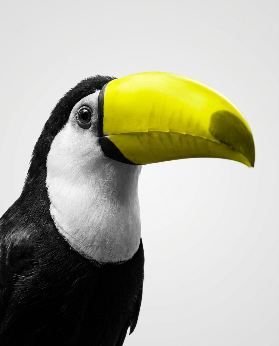 A toucan with a bright yellow beak.